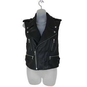 Faith Connexion Black Lamb Leather Biker  Vest Size 36 (S)